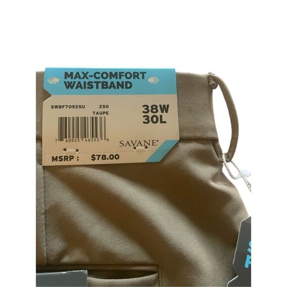 NWT Men’s SAVANE Max Comfort Waist Band 4 Way Stretch Pants Size 38W 30 L Taupe - Picture 4 of 14